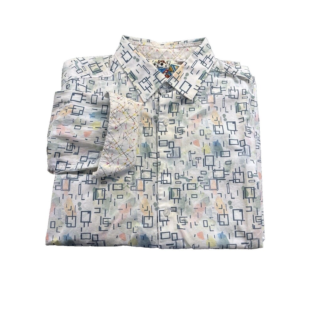 Robert Graham Long Sleeve Shirt Mens L Button Front Flip Cuff Abstract  Colorful